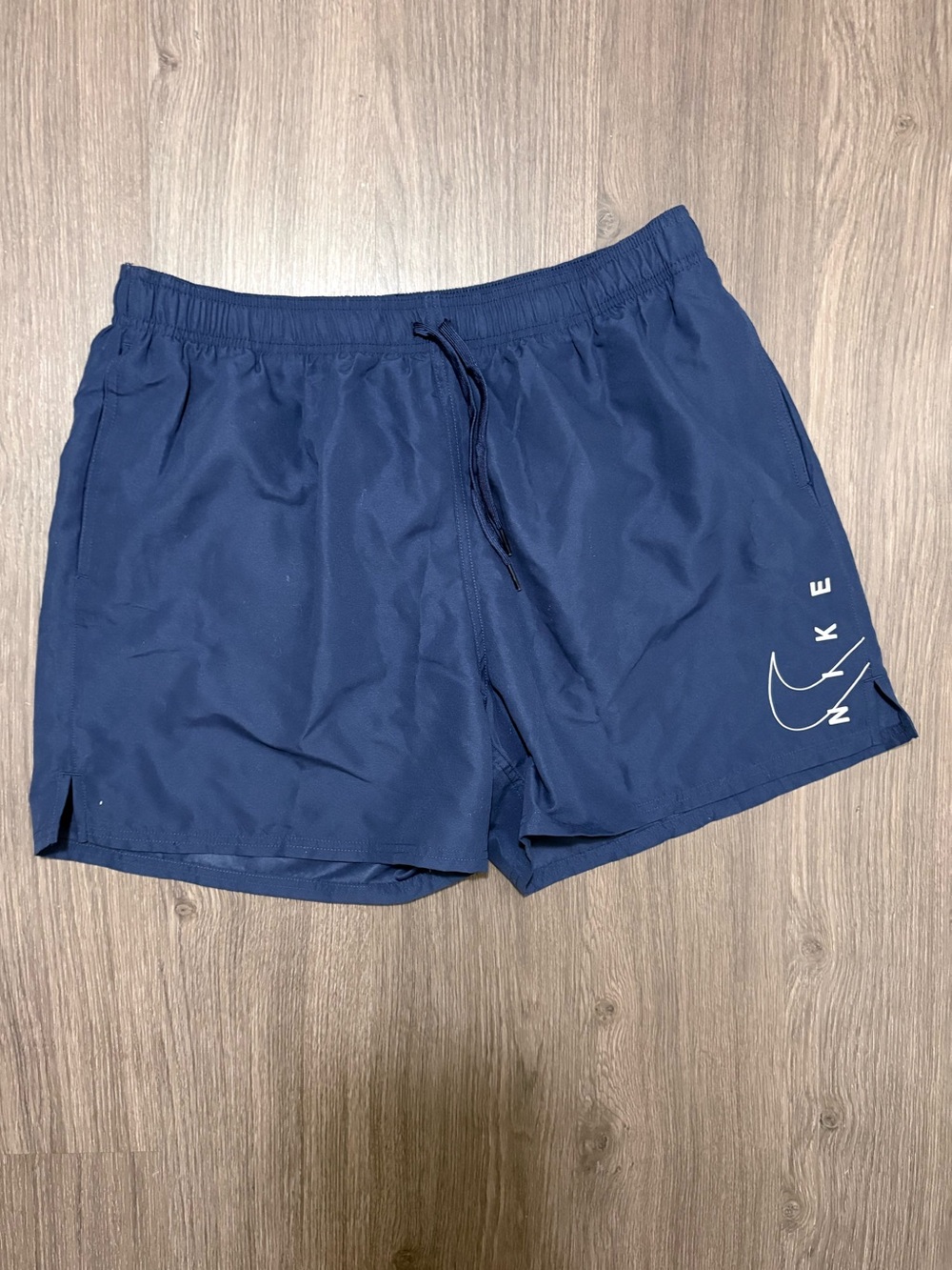 Nike Navy Athletic Mesh Lined Shorts with White Swoosh